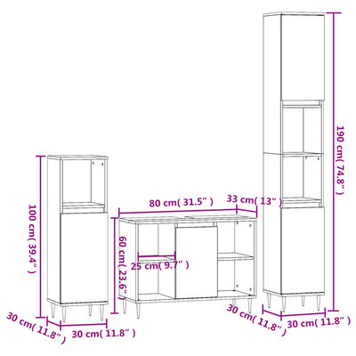 vidaXL 3-tlg. Badmöbel-Set Weiß Holzwerkstoff