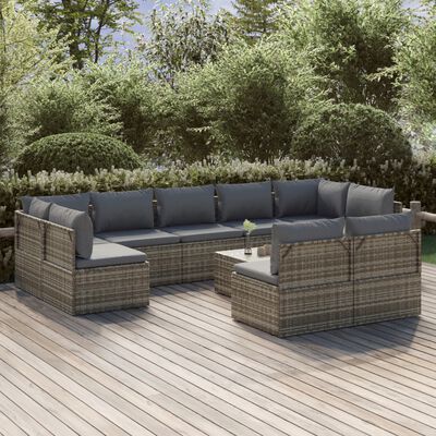 vidaXL 10-tlg. Garten-Lounge-Set mit Kissen Grau Poly Rattan