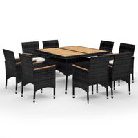 vidaXL 9-tlg. Garten-Essgruppe Poly Rattan und Massivholz Schwarz