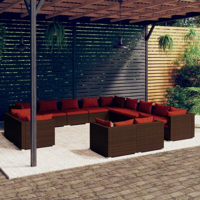 vidaXL 13-tlg. Garten-Lounge-Set mit Kissen Braun Poly Rattan