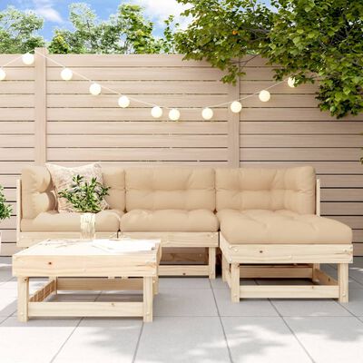 vidaXL 5-tlg. Garten-Lounge-Set mit Kissen Massivholz