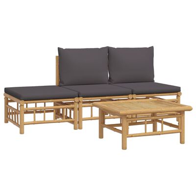 vidaXL 4-tlg. Garten-Lounge-Set mit Dunkelgrauen Kissen Bambus