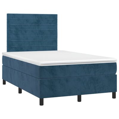 vidaXL Boxspringbett mit Matratze Dunkelblau 120x190 cm Samt