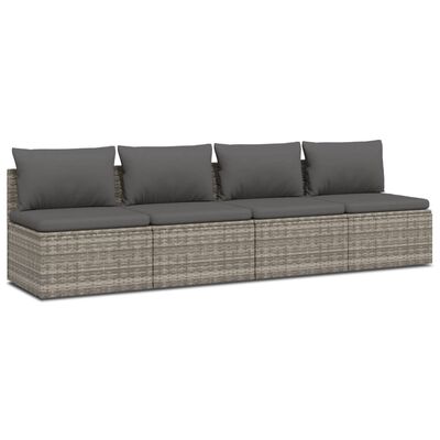 vidaXL 4-tlg. Garten-Lounge-Set mit Kissen Grau Poly Rattan