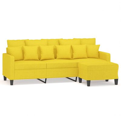 vidaXL 3-Sitzer-Sofa mit Hocker Hellgelb 180 cm Stoff