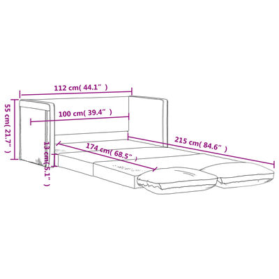 vidaXL Bodensofa mit Schlaffunktion Creme 112x174x55 cm Stoff