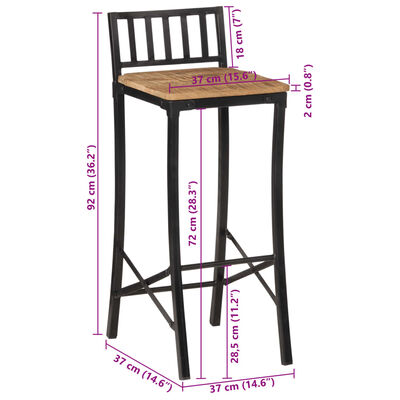 vidaXL 3-tlg. Bar-Set Raues Mangoholz und Metall