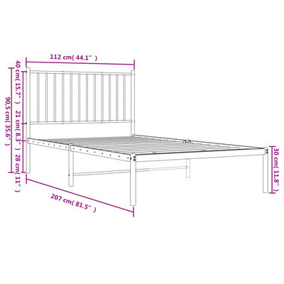 vidaXL Bettgestell mit Kopfteil Metall Weiß 107x203 cm