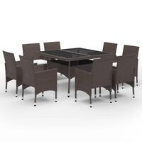 vidaXL 9-tlg. Garten-Essgruppe Poly Rattan und Hartglas Braun