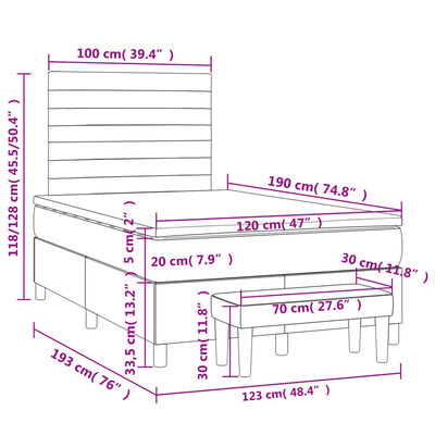 vidaXL Boxspringbett mit Matratze Schwarz 120x190 cm Samt