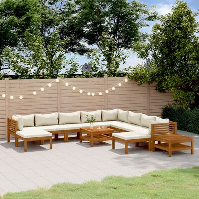 vidaXL 12-tlg. Garten-Lounge-Set mit Creme Kissen Massivholz Akazie