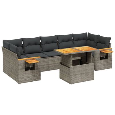 vidaXL 8-tlg. Garten-Sofagarnitur mit Kissen Grau Poly Rattan