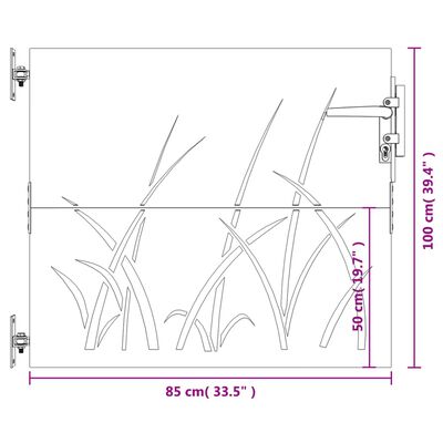 vidaXL Gartentor 85x100 cm Cortenstahl Gras-Design