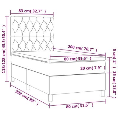 vidaXL Boxspringbett mit Matratze Dunkelbraun 80x200 cm Stoff