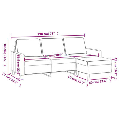 vidaXL 3-Sitzer-Sofa mit Hocker Creme 180 cm Samt