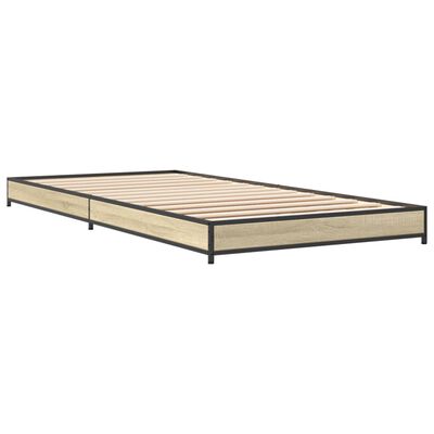 vidaXL Bettgestell Sonoma-Eiche 90x200 cm Holzwerkstoff und Metall