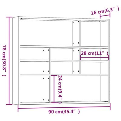 vidaXL Wandregal Grau Sonoma 90x16x78 cm Holzwerkstoff