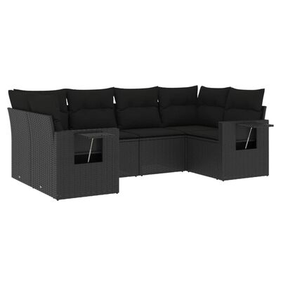 vidaXL 6-tlg. Garten-Sofagarnitur mit Kissen Schwarz Poly Rattan