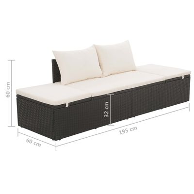 vidaXL Gartenbett Schwarz 195×60 cm Poly Rattan