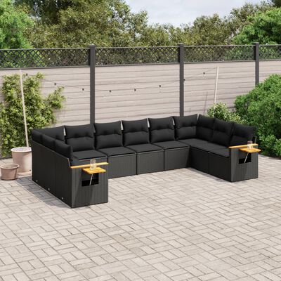 vidaXL 10-tlg. Garten-Sofagarnitur mit Kissen Schwarz Poly Rattan