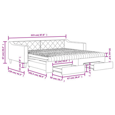 vidaXL Tagesbett Ausziehbar mit Schubladen Creme 100x200 cm Stoff