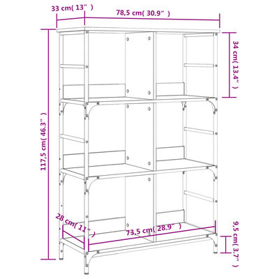 vidaXL Bücherregal Grau Sonoma 78,5x33x117,5 cm Holzwerkstoff