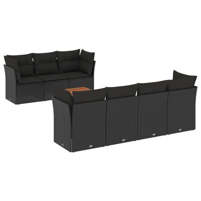 vidaXL 8-tlg. Garten-Sofagarnitur mit Kissen Schwarz Poly Rattan