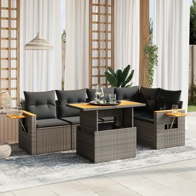 vidaXL 6-tlg. Garten-Sofagarnitur mit Kissen Grau Poly Rattan