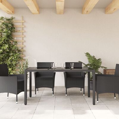 vidaXL Gartentisch mit Glasplatte Schwarz 150x90x75 cm Poly Rattan