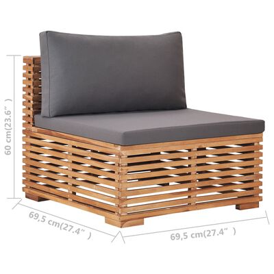 vidaXL Garten-Mittelsofa mit Grauer Auflage Massivholz Teak