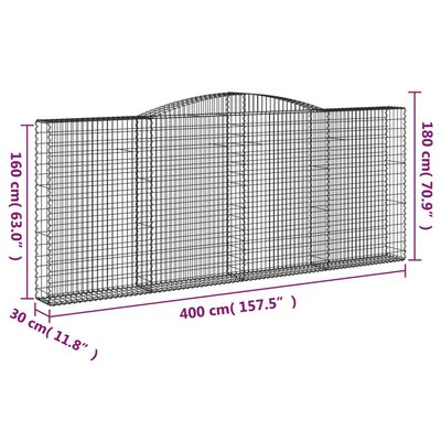 vidaXL Gabionen mit Hochbogen 3 Stk. 400x30x160/180cm Verzinktes Eisen