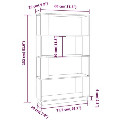 vidaXL Bücherregal/Raumteiler Grau 80x25x132 cm Massivholz Kiefer