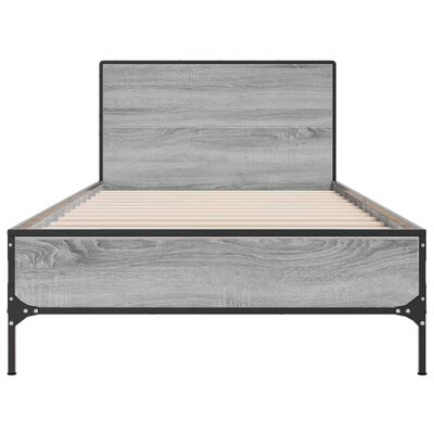 vidaXL Bettgestell Grau Sonoma 90x190 cm Holzwerkstoff und Metall