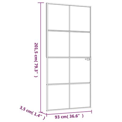 vidaXL Innentür Weiß 93x201,5 cm Hartglas & Aluminium Schlank