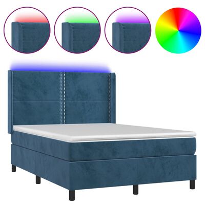 vidaXL Boxspringbett mit Matratze & LED Dunkelblau 140x190 cm Samt