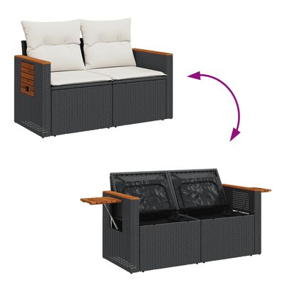 vidaXL 7-tlg. Garten-Sofagarnitur mit Kissen Schwarz Poly Rattan