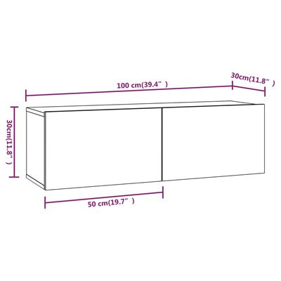 vidaXL TV-Wandschränke 4 Stk. Grau Sonoma 100x30x30 cm