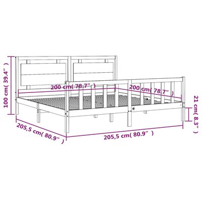 vidaXL Massivholzbett mit Kopfteil Honigbraun 200x200 cm