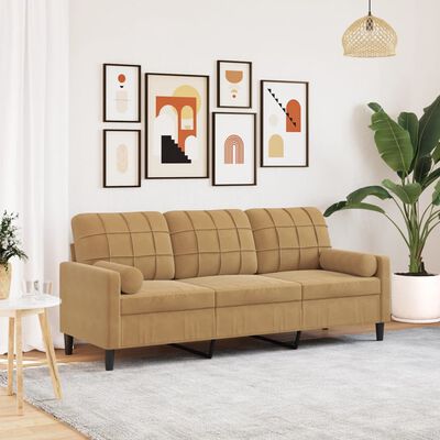 vidaXL 3-Sitzer-Sofa mit Zierkissen Braun 180 cm Samt