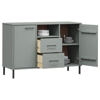 vidaXL Sideboard OSLO mit Metallbeinen Grau 113x40x77 cm Massivholz