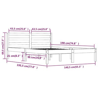 vidaXL Massivholzbett Kiefer 135x190 cm Grau