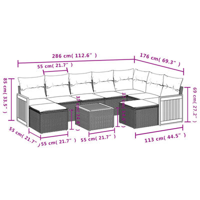 vidaXL 10-tlg. Garten-Sofagarnitur mit Kissen Grau Poly Rattan