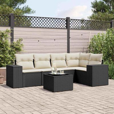 vidaXL 6-tlg. Garten-Sofagarnitur mit Kissen Schwarz Poly Rattan