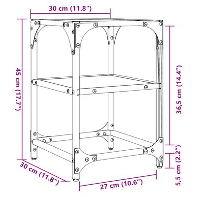 vidaXL Couchtisch mit Glasplatte Transparent 30x30x45 cm Stahl