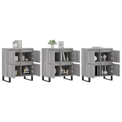 vidaXL Sideboards 3 Stk. Grau Sonoma Holzwerkstoff