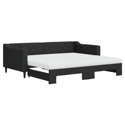 vidaXL Tagesbett Ausziehbar mit Matratzen Schwarz 90x190 cm Stoff