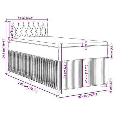 vidaXL Boxspringbett mit Matratze Hellgrau 90x200 cm Samt