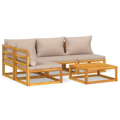 vidaXL 5-tlg. Garten-Lounge-Set mit Taupe Kissen Massivholz