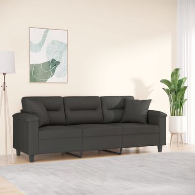 vidaXL 3-Sitzer-Sofa mit Kissen Dunkelgrau 180 cm Mikrofasergewebe