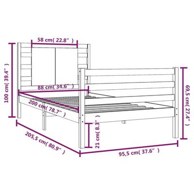 vidaXL Massivholzbett Honigbraun Kiefer 90x200 cm